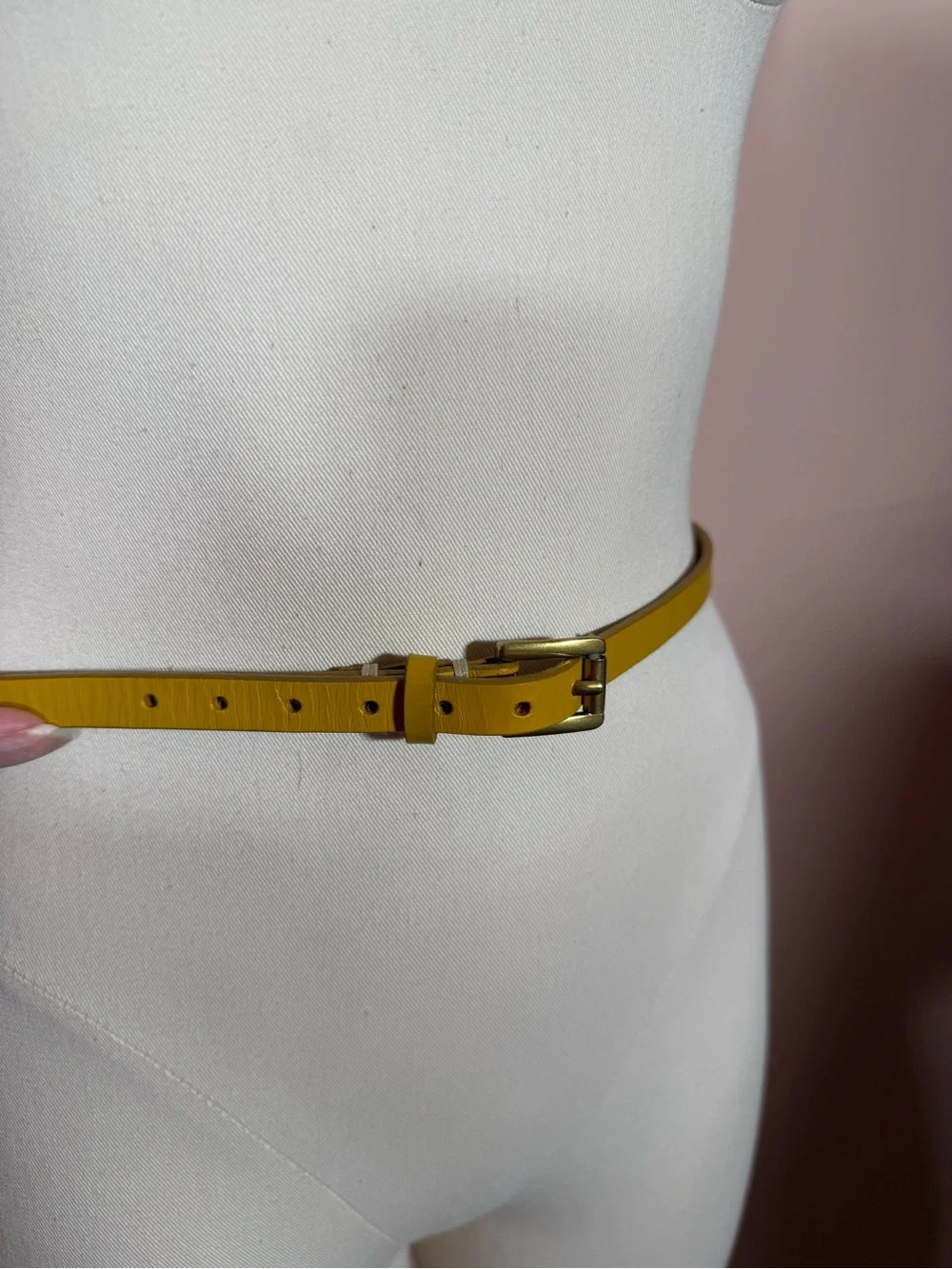 Vintage retro yellow leather minimalist ultra skinny Belt small medium